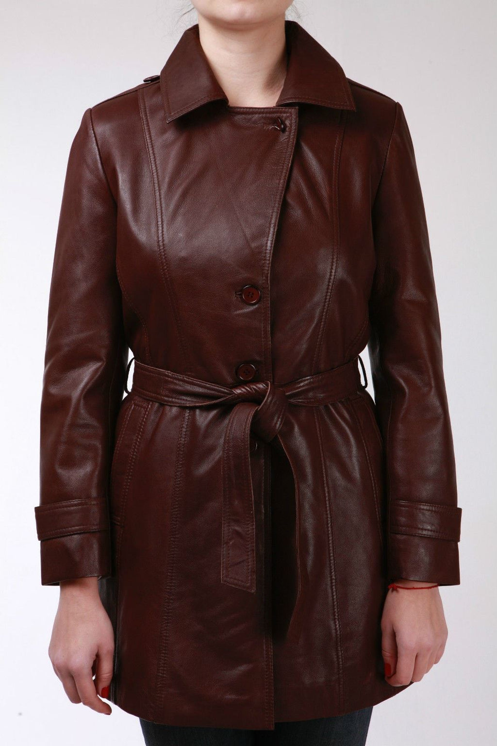 Womens 3/4 Length Tie Belt Trench Coat-Oldbury