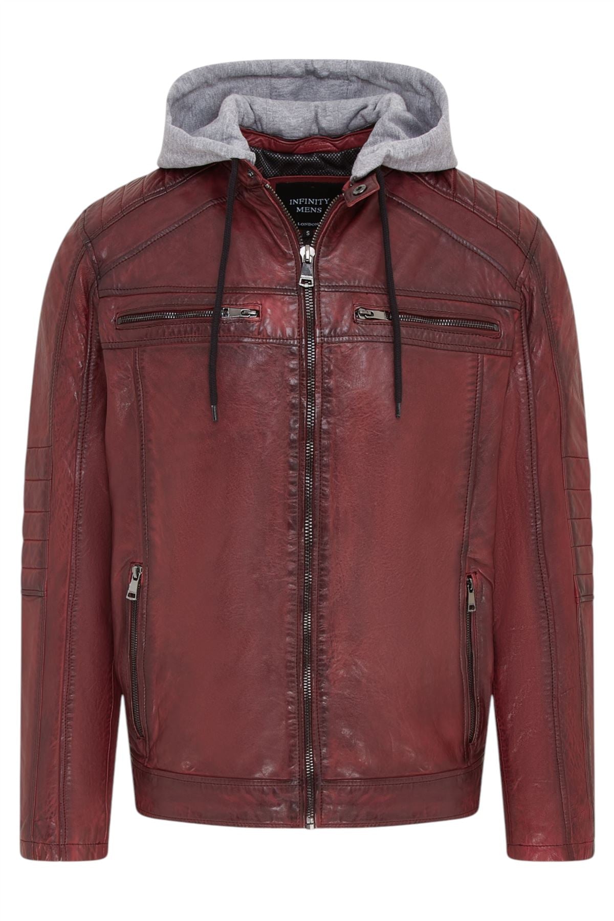 Men's Hooded Biker Lamb Leather Jacket - Burten