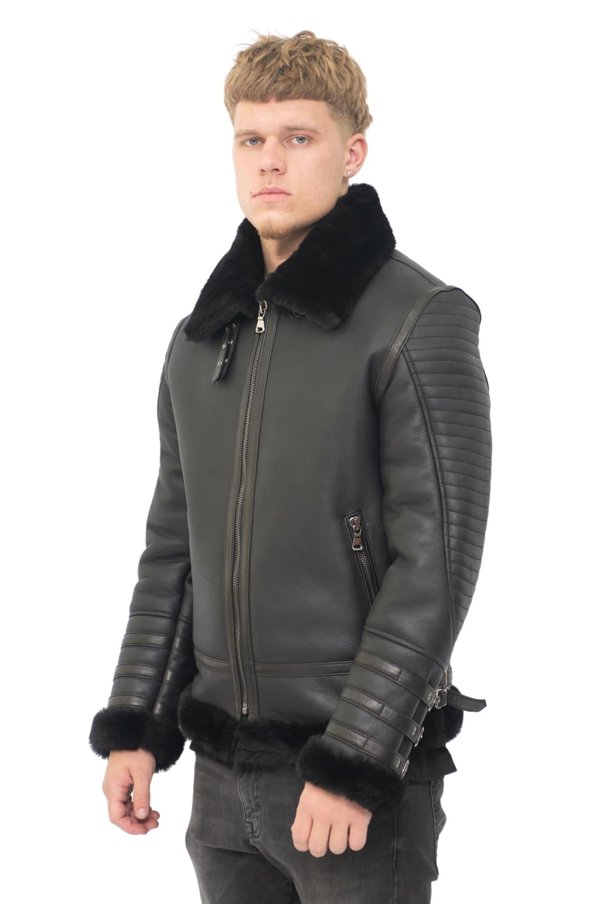 Mens Retro Sheepskin Bomber Jacket-Asheville