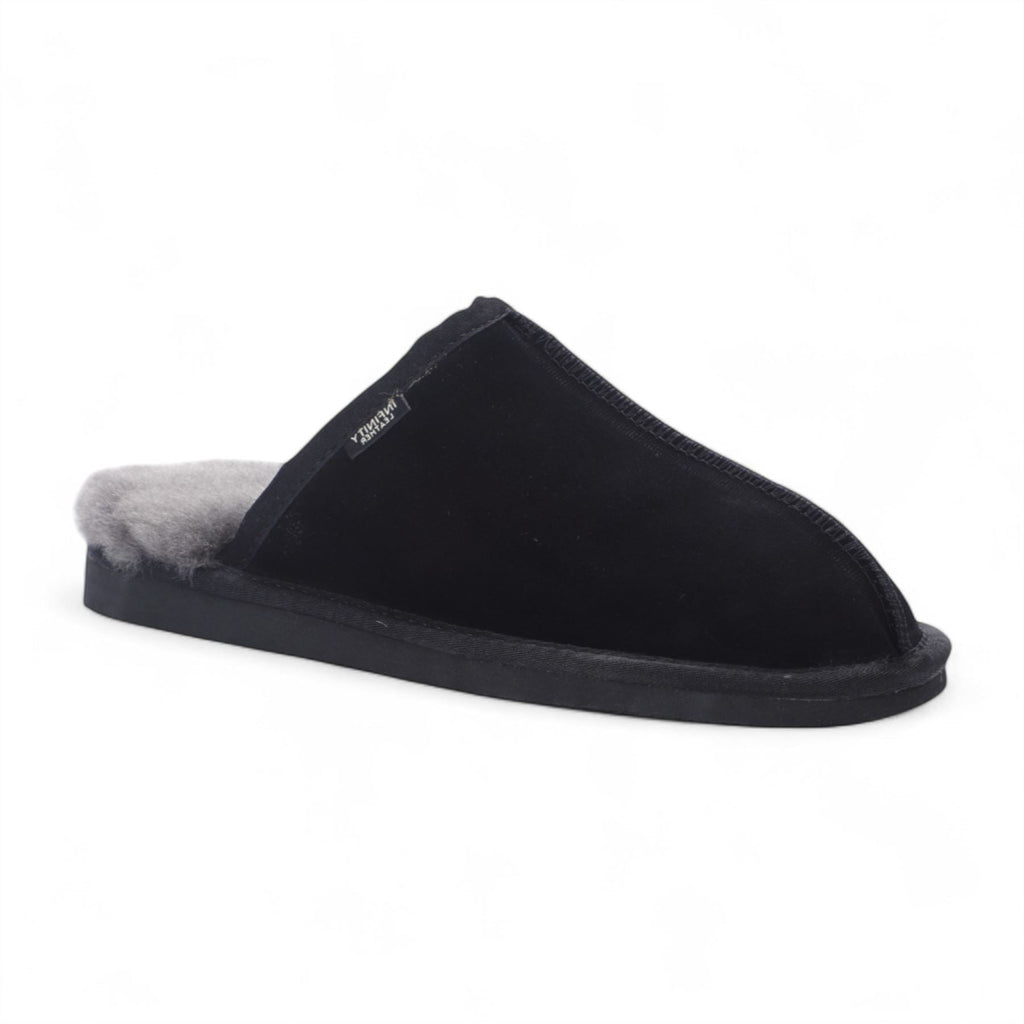 Men's Genuine Sheepskin Black Suede Mule Winter Warm Non-Slip - Highland