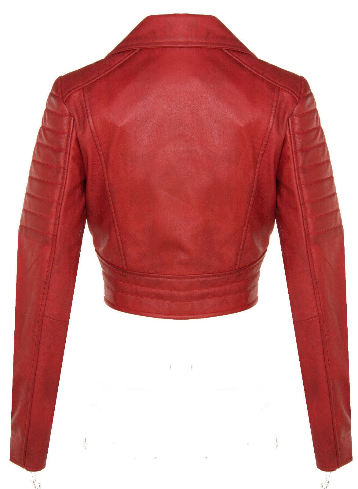 Womens Cropped Brando Leather Biker Jacket-Damascus