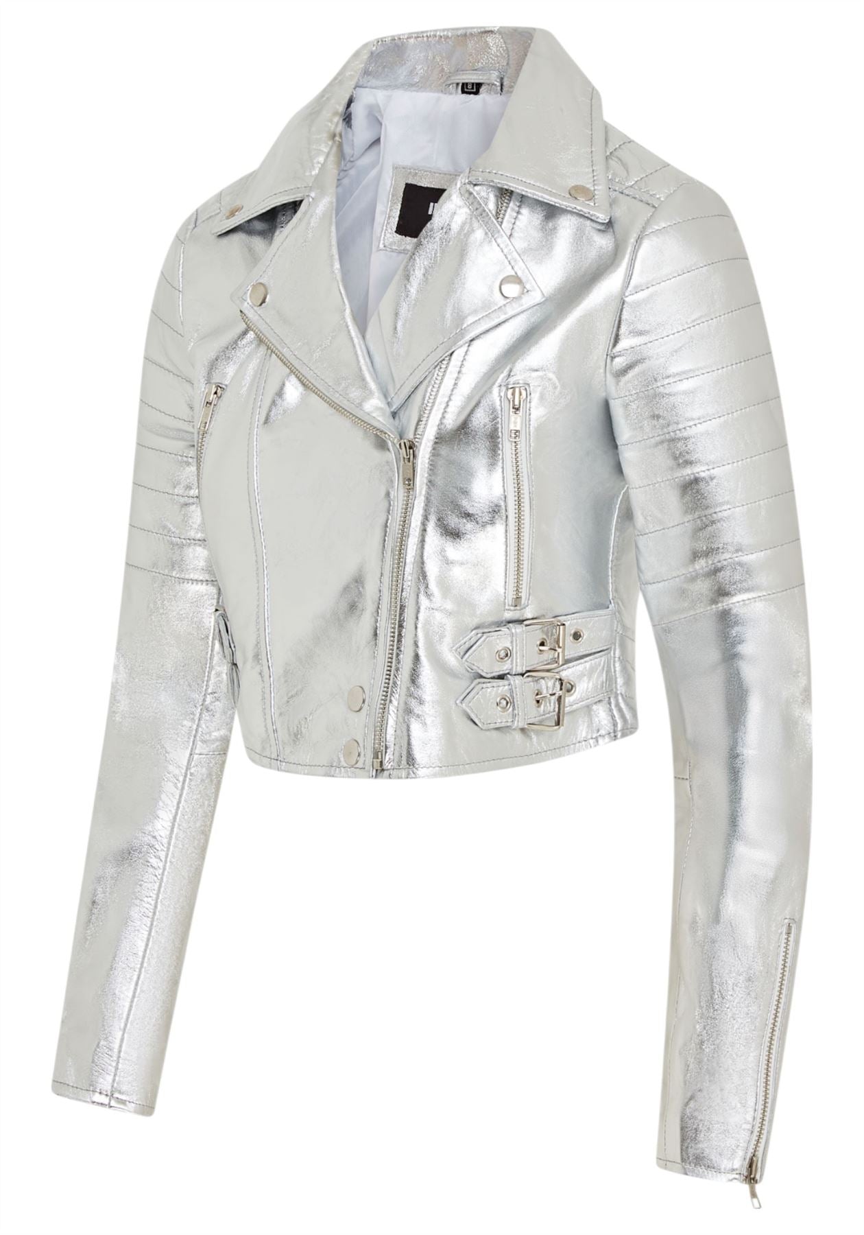 Womens Cropped Brando Leather Biker Jacket-Damascus