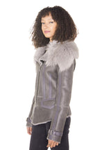 Womens Grey Toscana Shearling Flying Jacket-Teresina