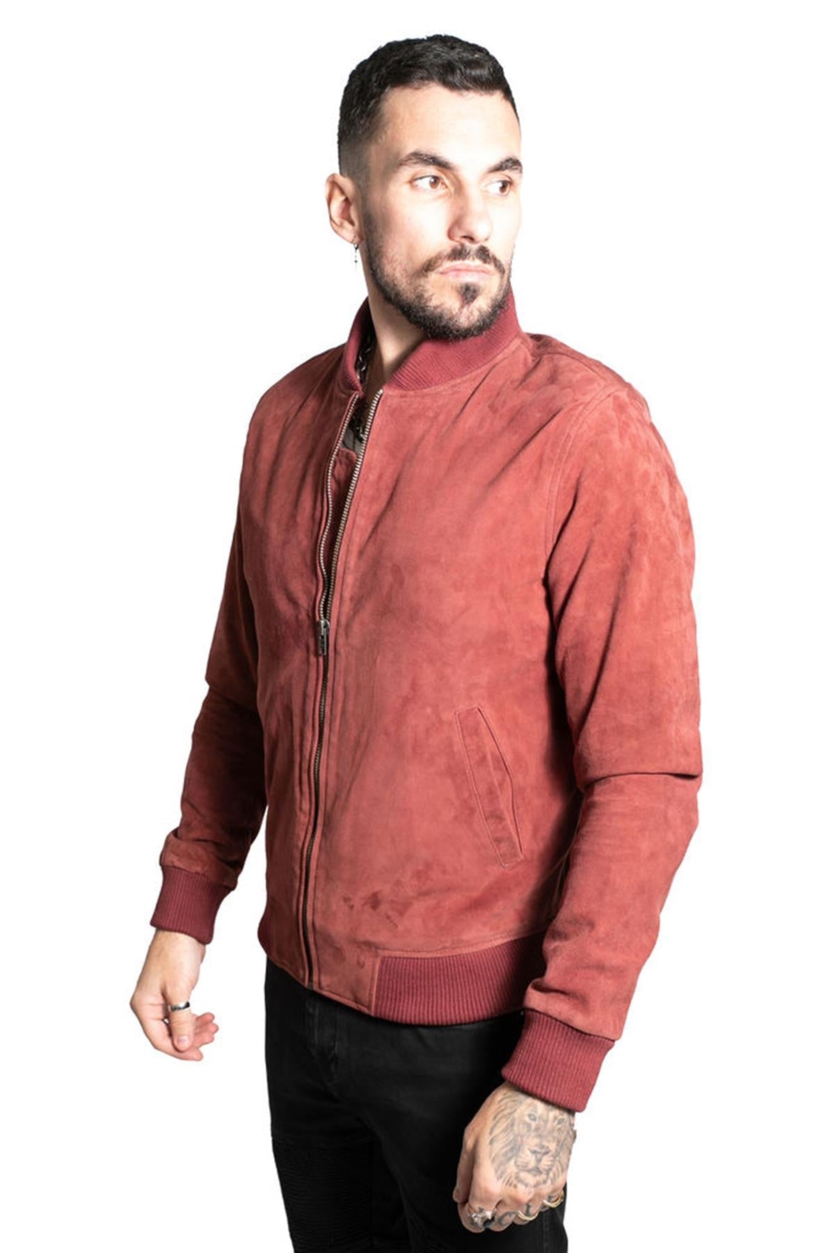 Mens Retro Goat Suede Varsity Leather Bomber Jacket-Athens