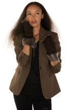 Womens Shearling  Mittens Fingerless Cuffs Toscana Suede Sheepskin Fur