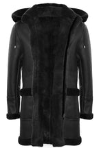 Mens Winter Sheepskin Hooded Duffle Coat-Helsinki