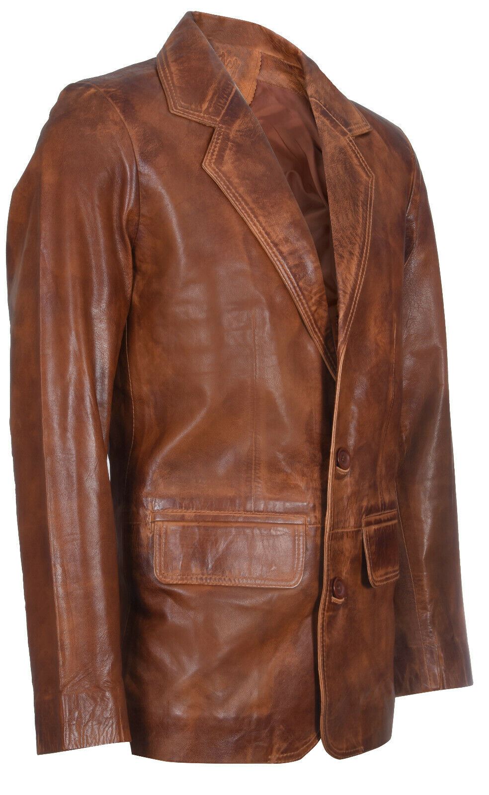 Mens Tan Leather Blazer Jacket-Santiago
