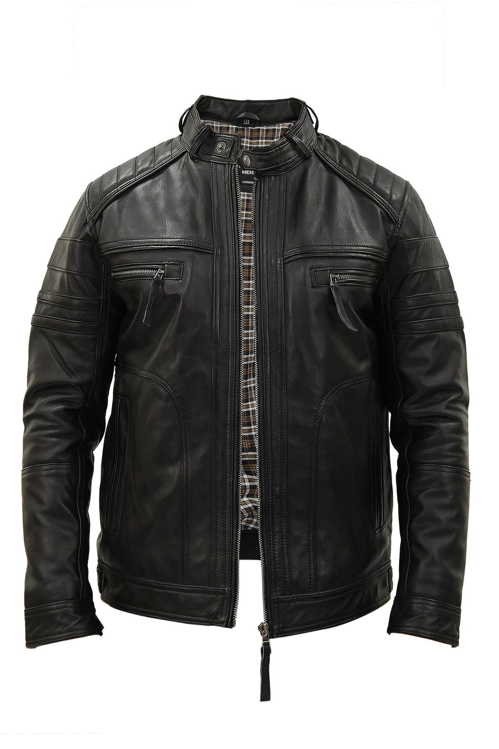 Men's Vintage Black Leather Biker Jacket-Naples