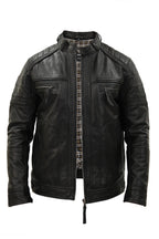 Men's Vintage Black Leather Biker Jacket-Naples