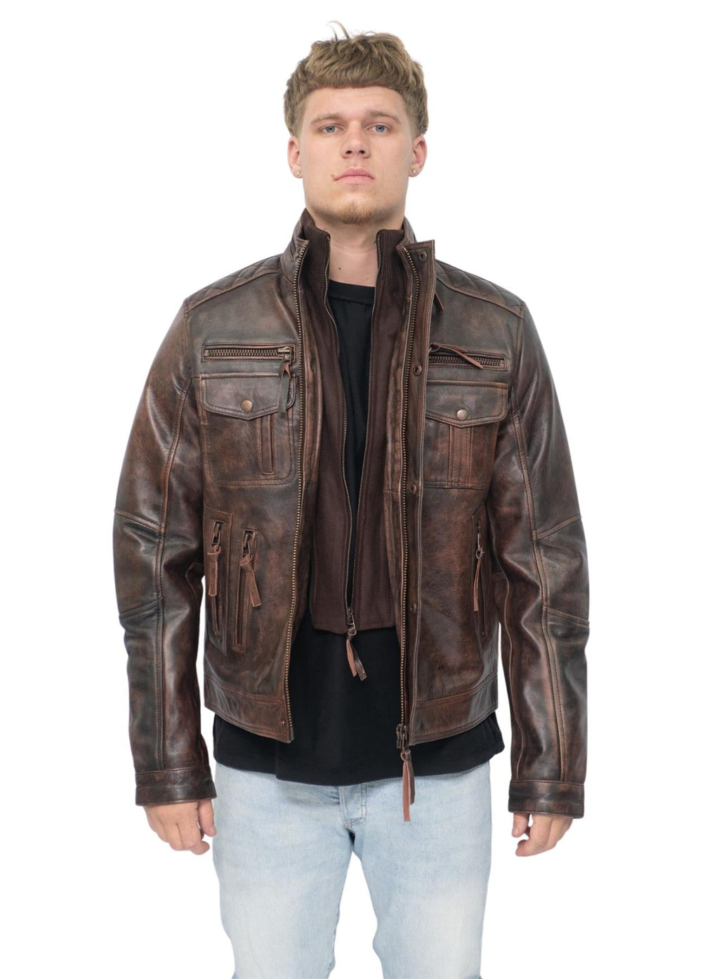 Men's Leather Retro Biker Jacket-Toronto