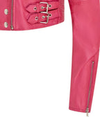 Womens Cropped Brando Leather Biker Jacket-Damascus