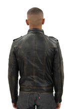 Mens Vintage Leather Racing Biker Jacket-Brooklyn