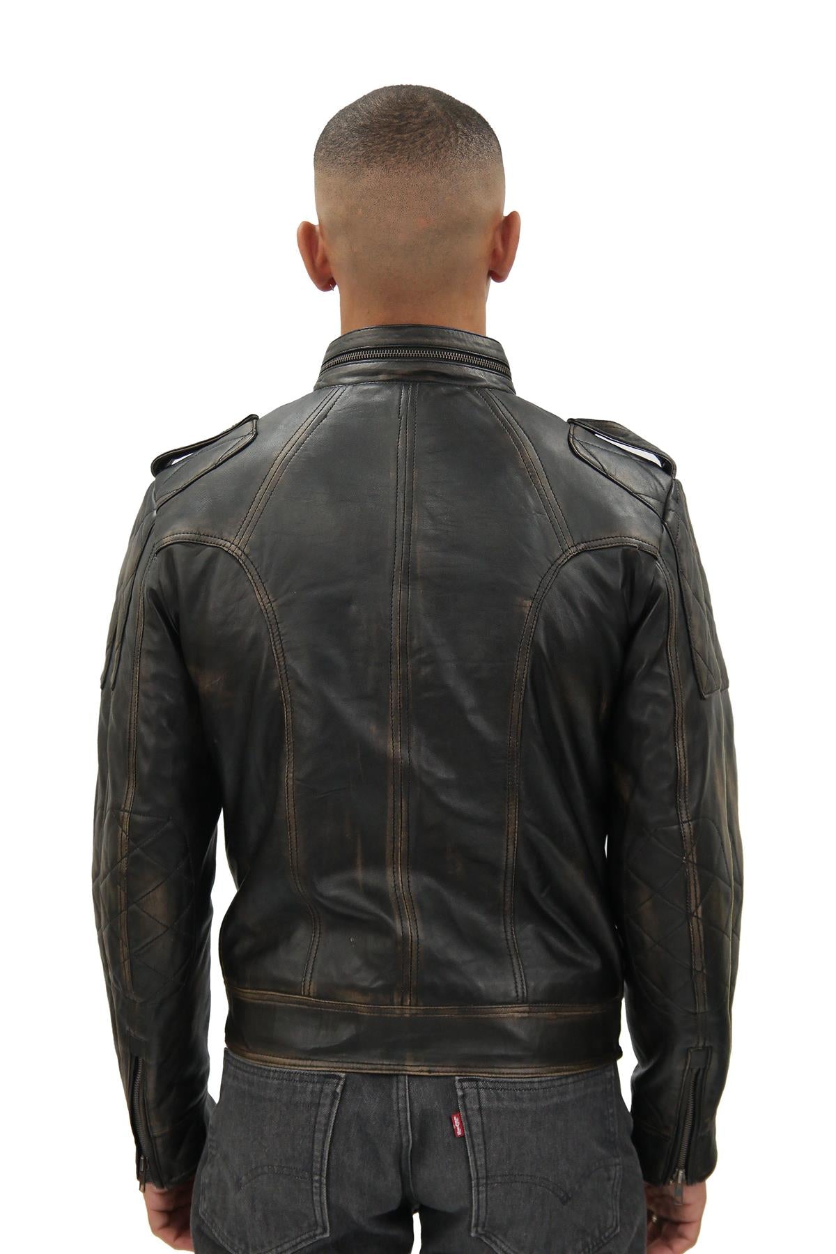 Mens Vintage Leather Racing Biker Jacket-Brooklyn