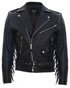 Mens Fringe Hide Leather Biker Jacket- Tokyo