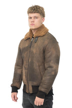 Mens Antique Sheepskin Bomber Jacket-Algorta