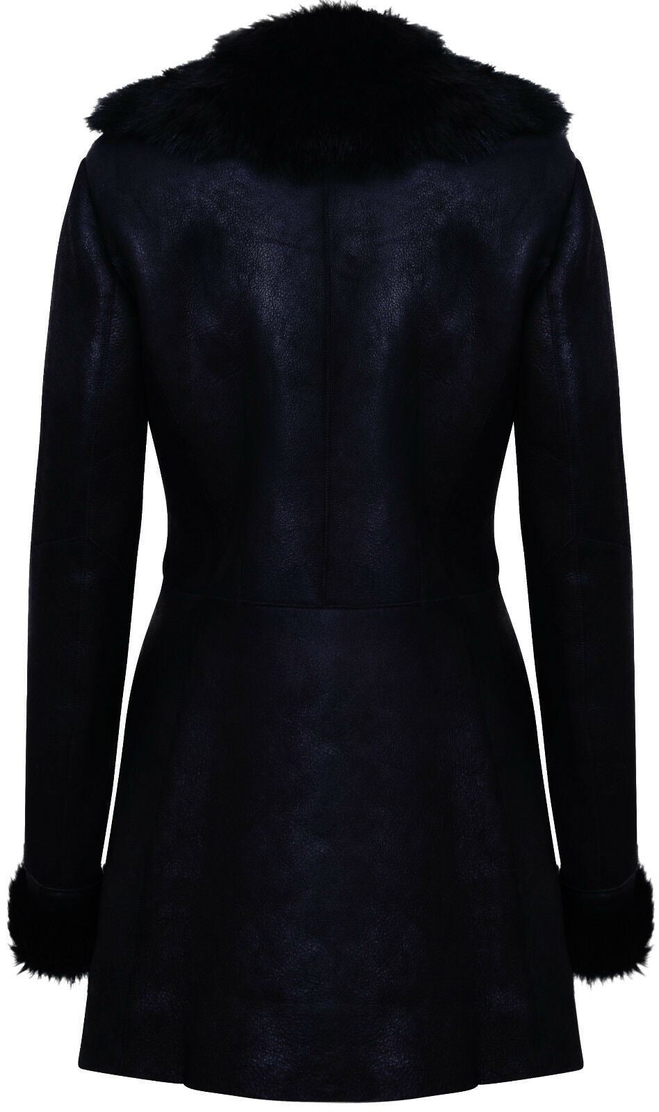 Womens Black Merino Shearling Coat with Toscana Collar-Fortaleza