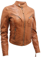 Womens Slim-Fit Leather Biker Jacket-Maldon