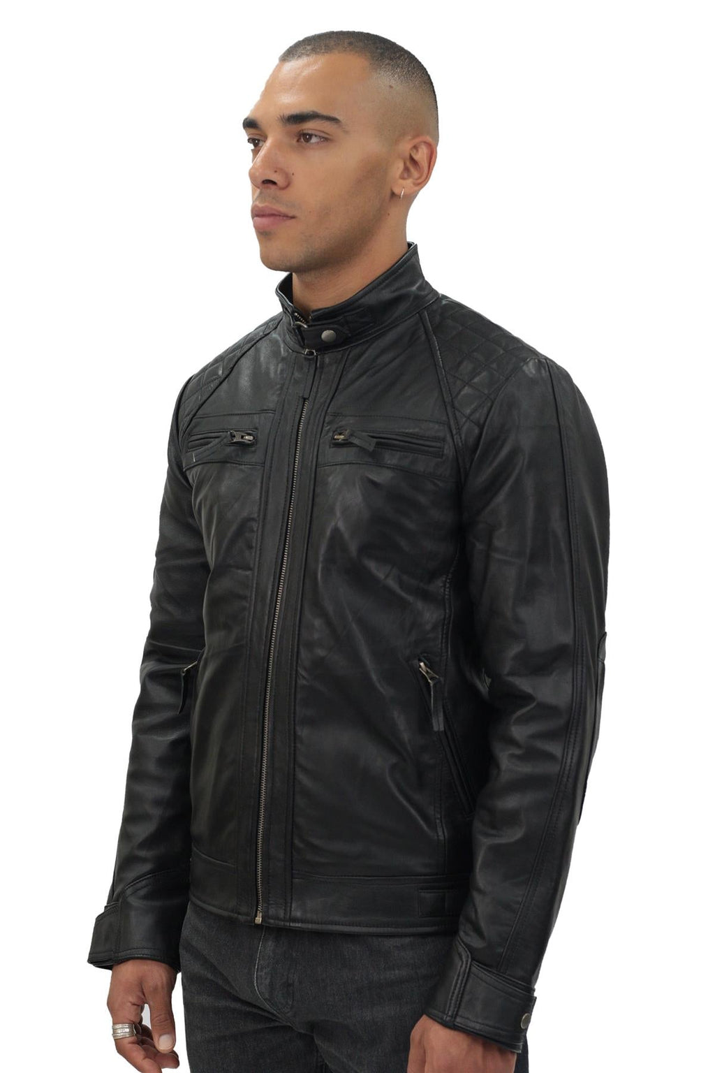 Men's Vintage Leather Quilted Biker Jacket-Monaco