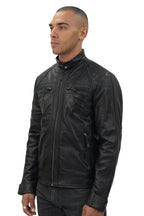 Men's Vintage Leather Quilted Biker Jacket-Monaco
