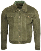 Mens Goat Suede Leather Trucker Jacket-Taraz