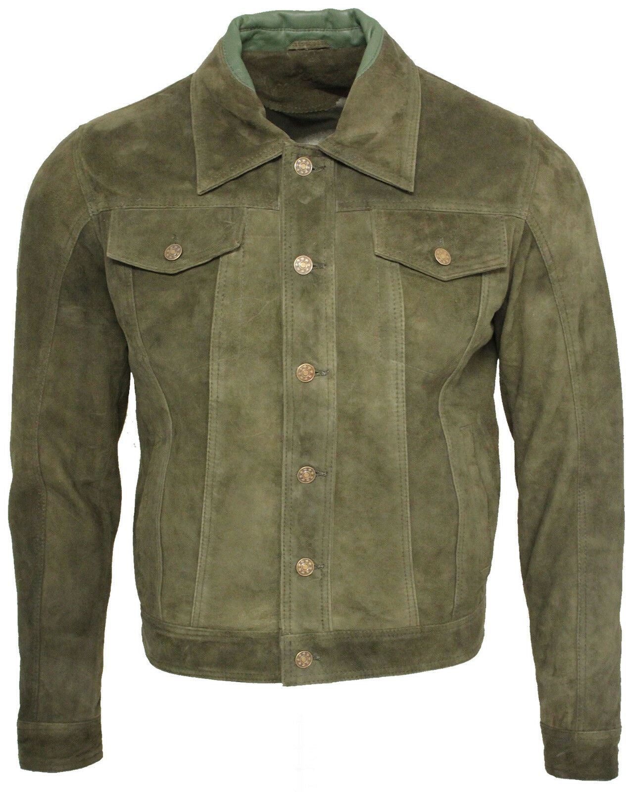 Mens Goat Suede Leather Trucker Jacket-Taraz