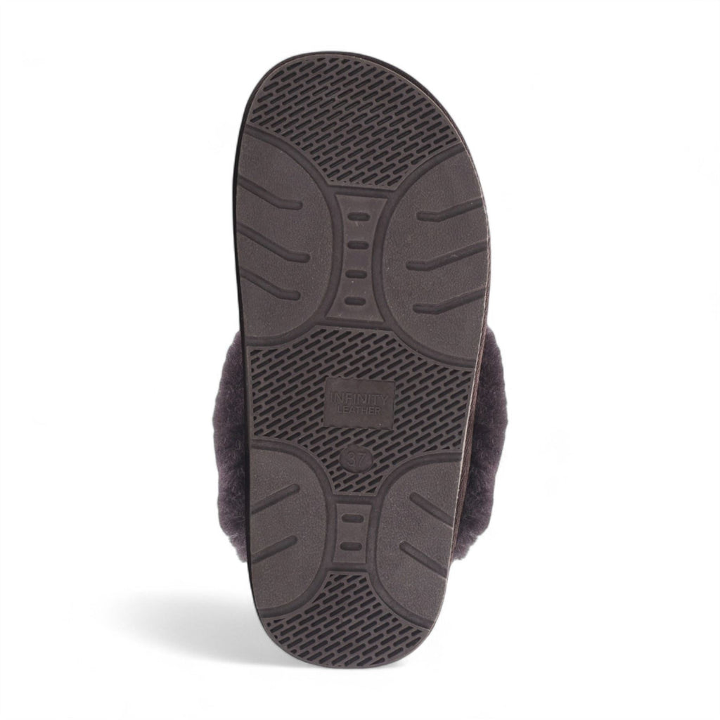 Women's Genuine Sheepskin Brown Suede Mule Winter Slippers - Luna