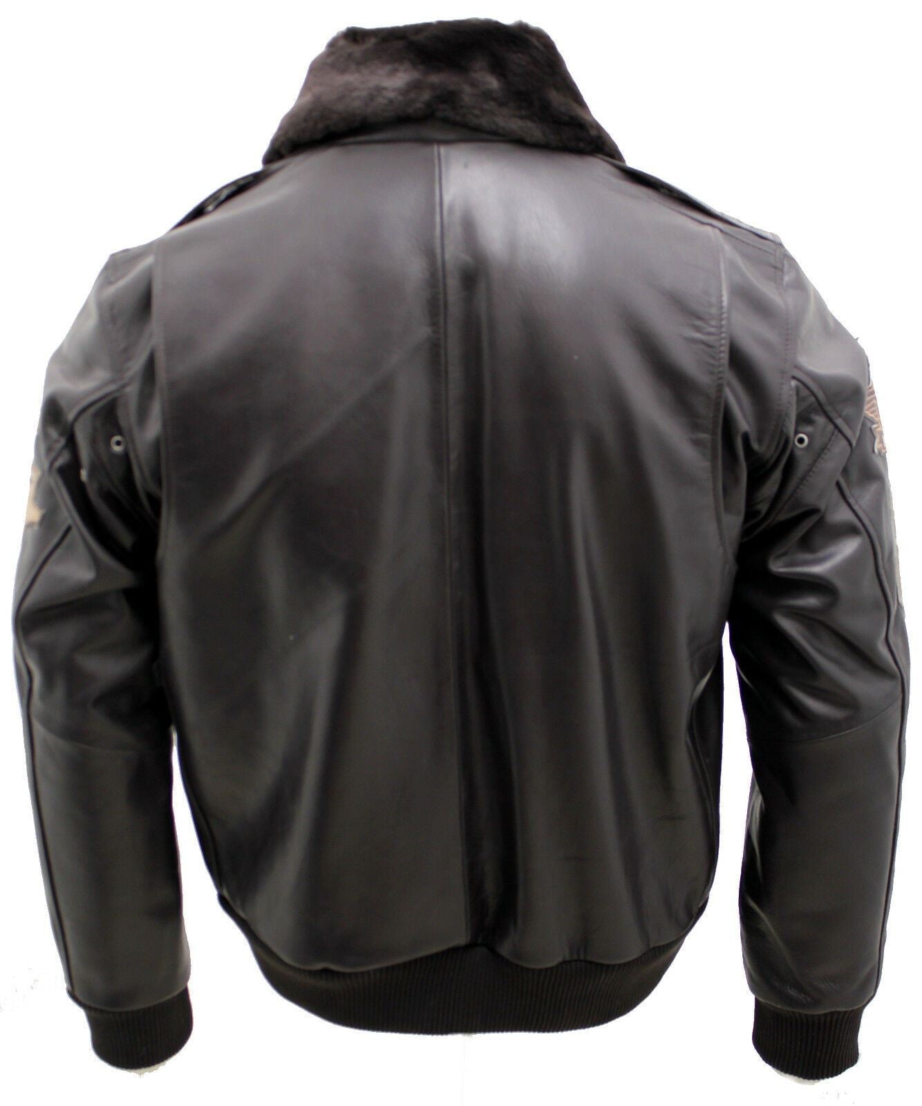 Mens Cow Hide Detachable Collar Leather Flight Bomber Jacket