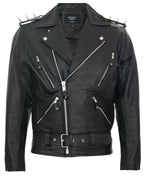 Mens Brando Black ''Ghostrider'' Spiked Leather Biker Jacket