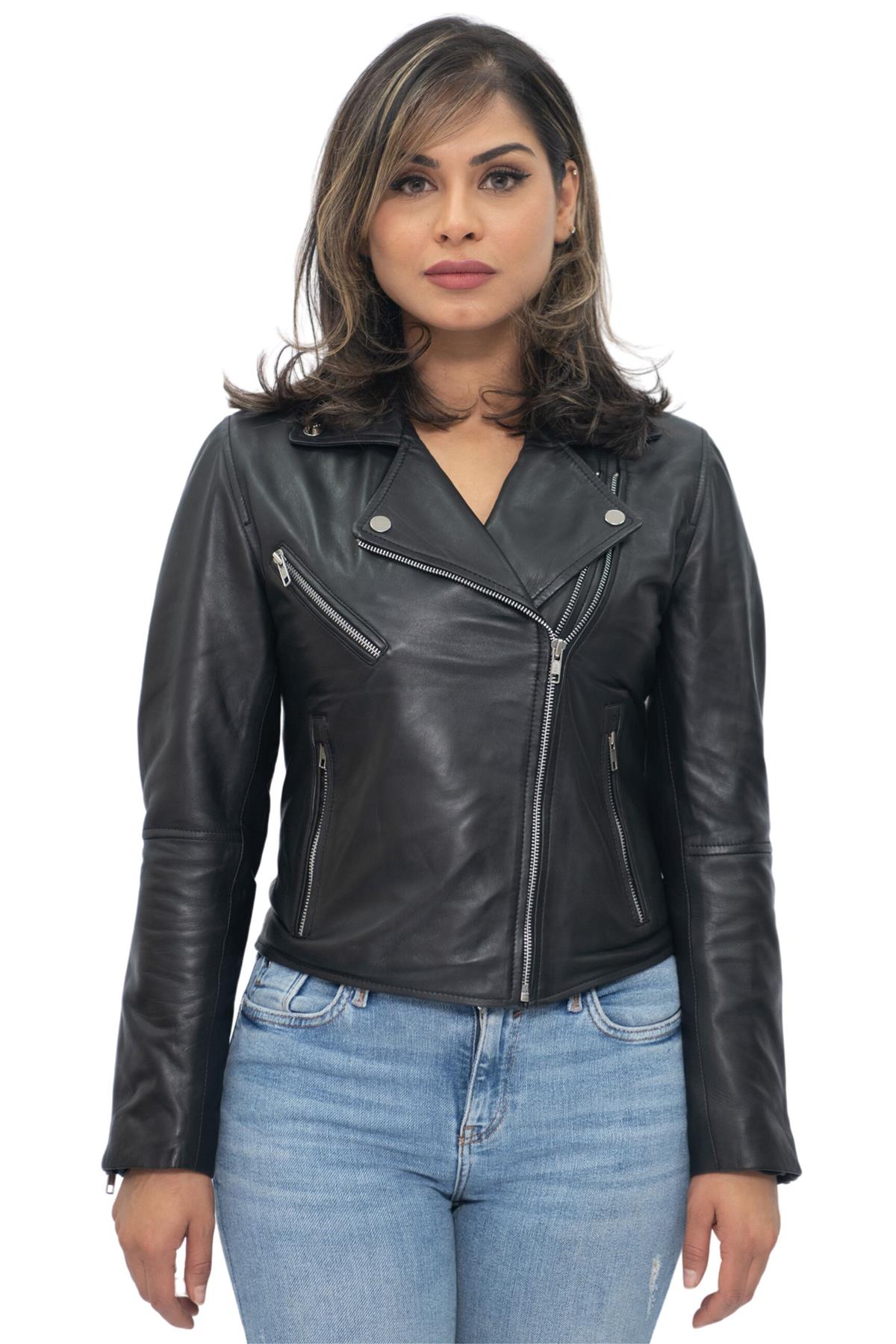 Womens Classic Red Nappa Leather Retro Biker Jacket-Bergen