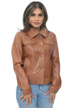 Womens Leather Trucker Jeans Jacket-Anderlecht