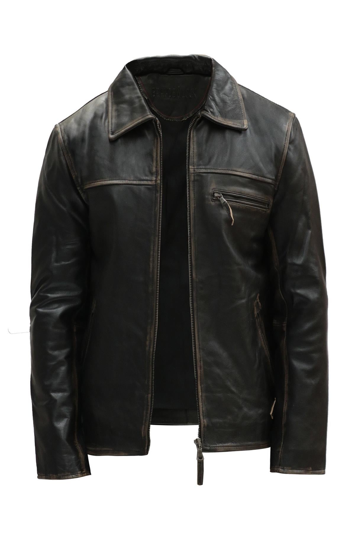 Mens Classic Cow Hide Leather Biker Jacket