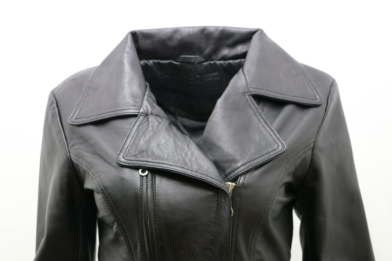 Womens Md Length Leather Biker Jacket-Okehampton