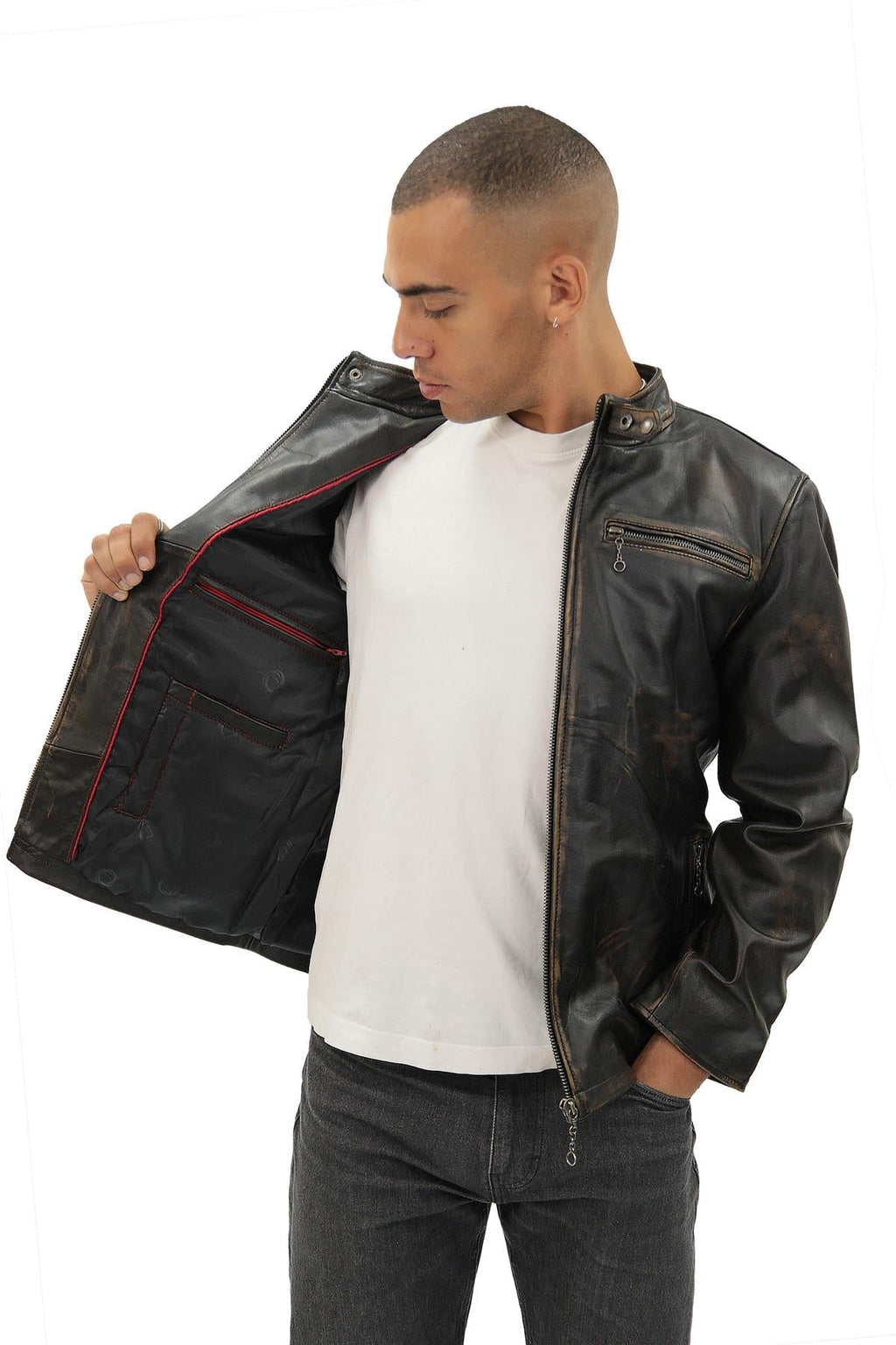 Mens Vintage Black Leather Biker Jacket- Sarajevo
