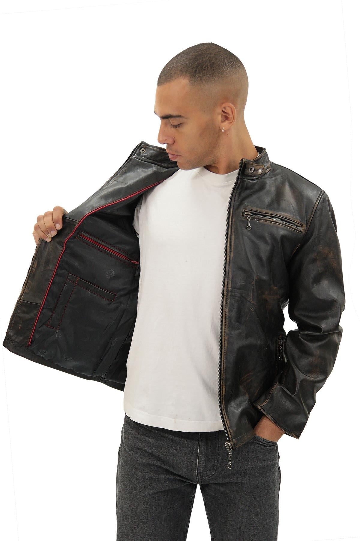 Mens Vintage Black Leather Biker Jacket- Sarajevo