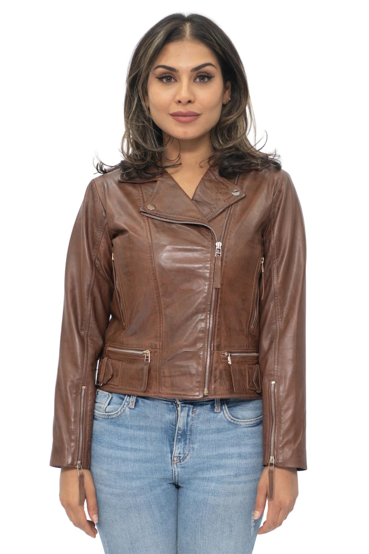 Womens Leather Biker Jacket-Stockholm