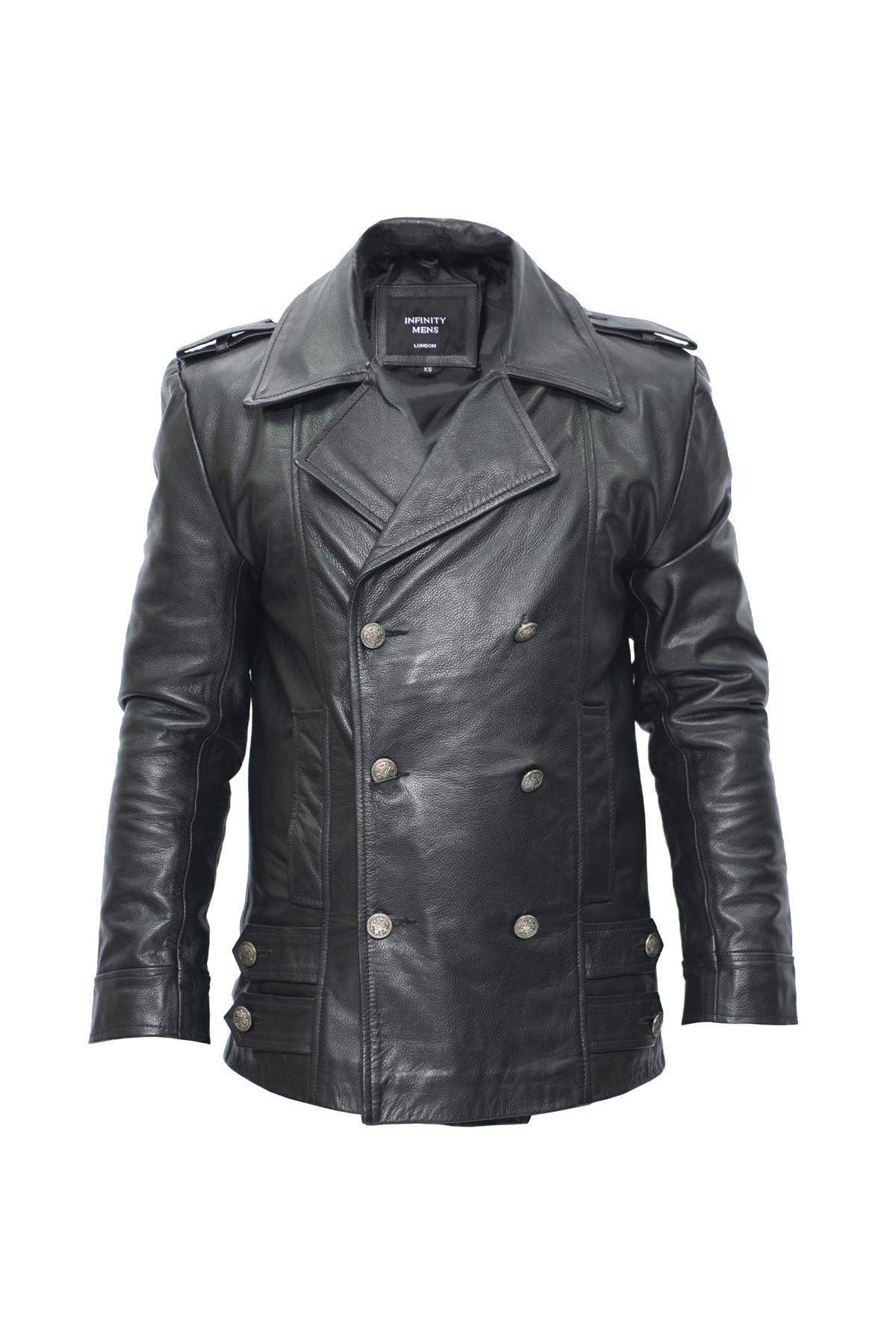 Mens Cowhide Leather Peacoat-Leiden