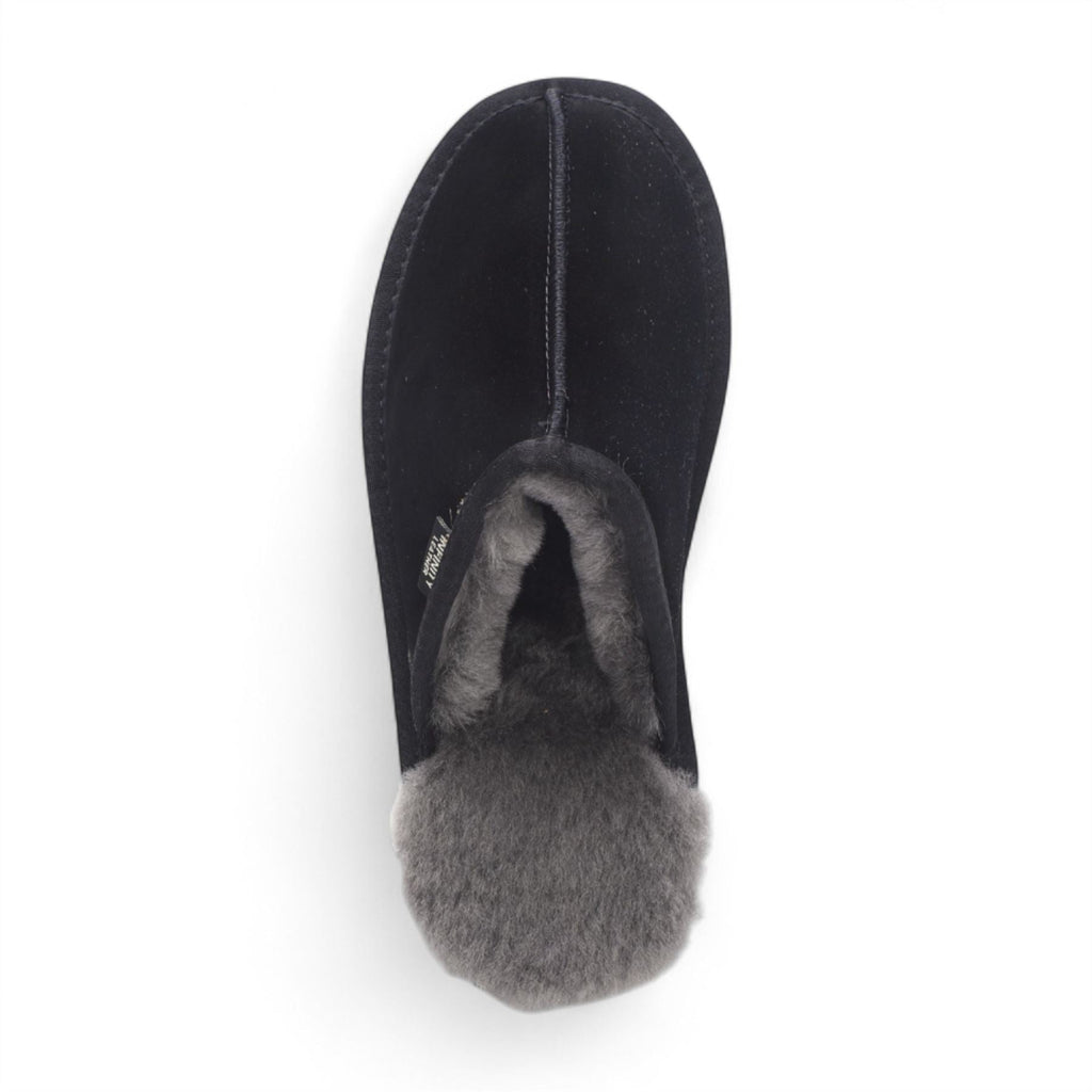 Men's Genuine Sheepskin Black Suede Mule Winter Warm Non-Slip - Highland