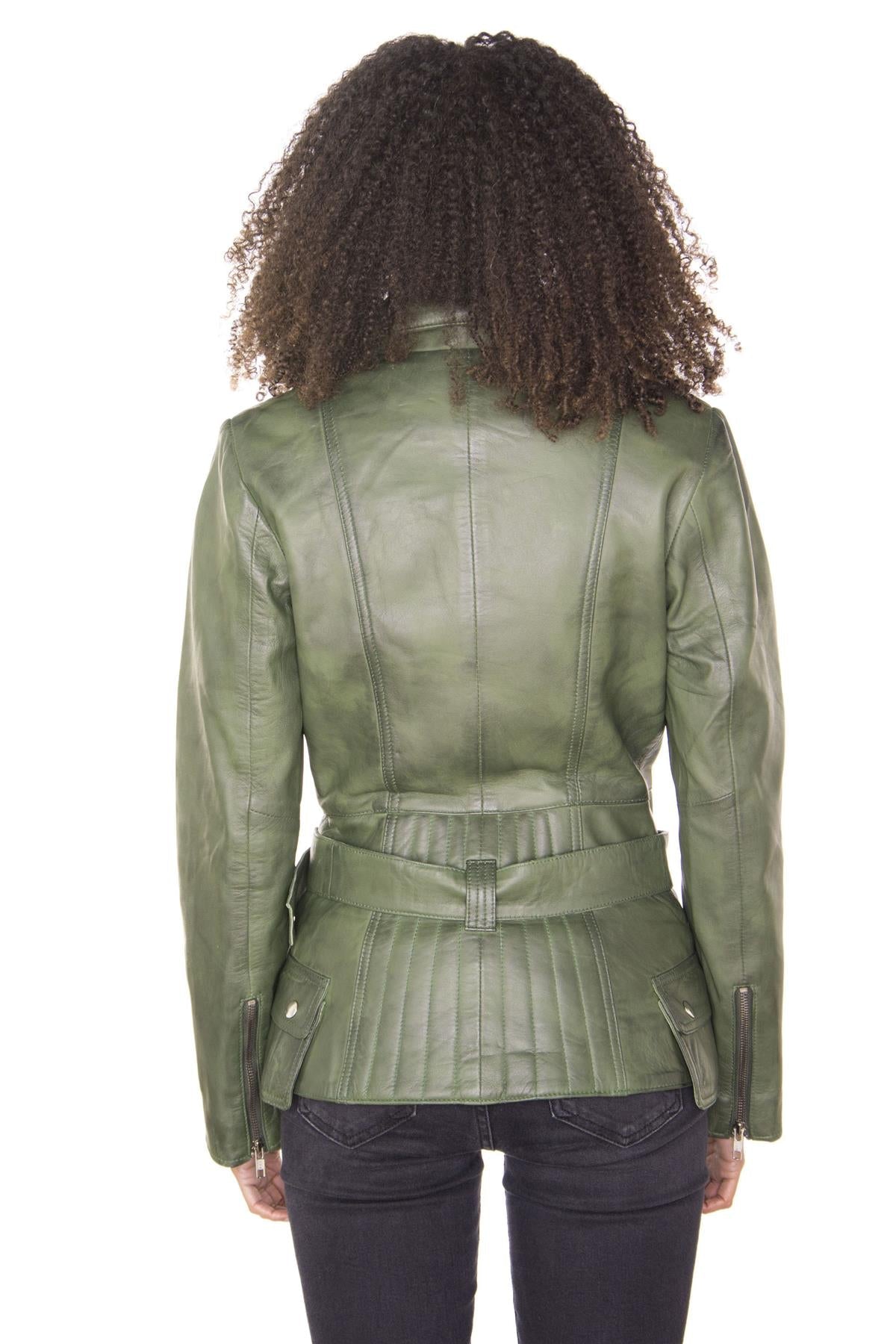 Womens Long Leather Biker Jacket-Quito