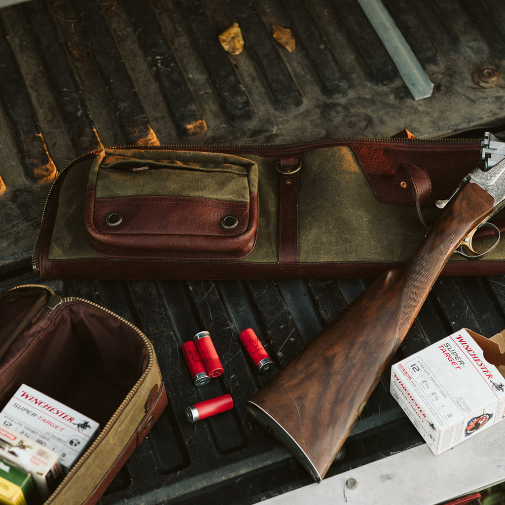 Dakota Waxed Canvas Shotgun Case | Green w/ Dark Briar Leather
