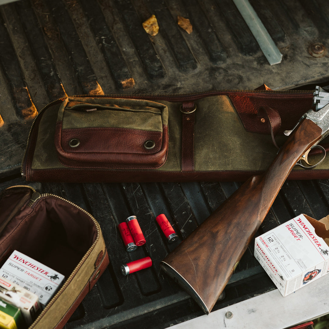 Dakota Waxed Canvas Shotgun Case | Green w/ Dark Briar Leather