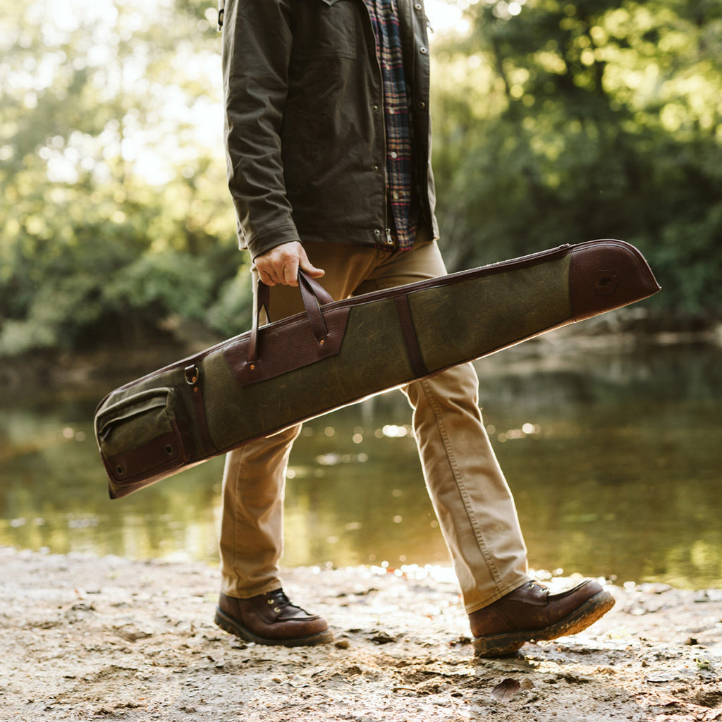 Dakota Waxed Canvas Shotgun Case | Green w/ Dark Briar Leather