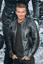 Mens Black Quilted David Beckham's Leather Biker Jacket