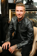 Mens Black Quilted David Beckham's Leather Biker Jacket