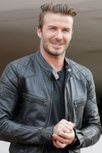 Mens Black Quilted David Beckham's Leather Biker Jacket