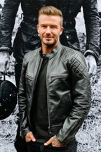 Mens Black Quilted David Beckham's Leather Biker Jacket