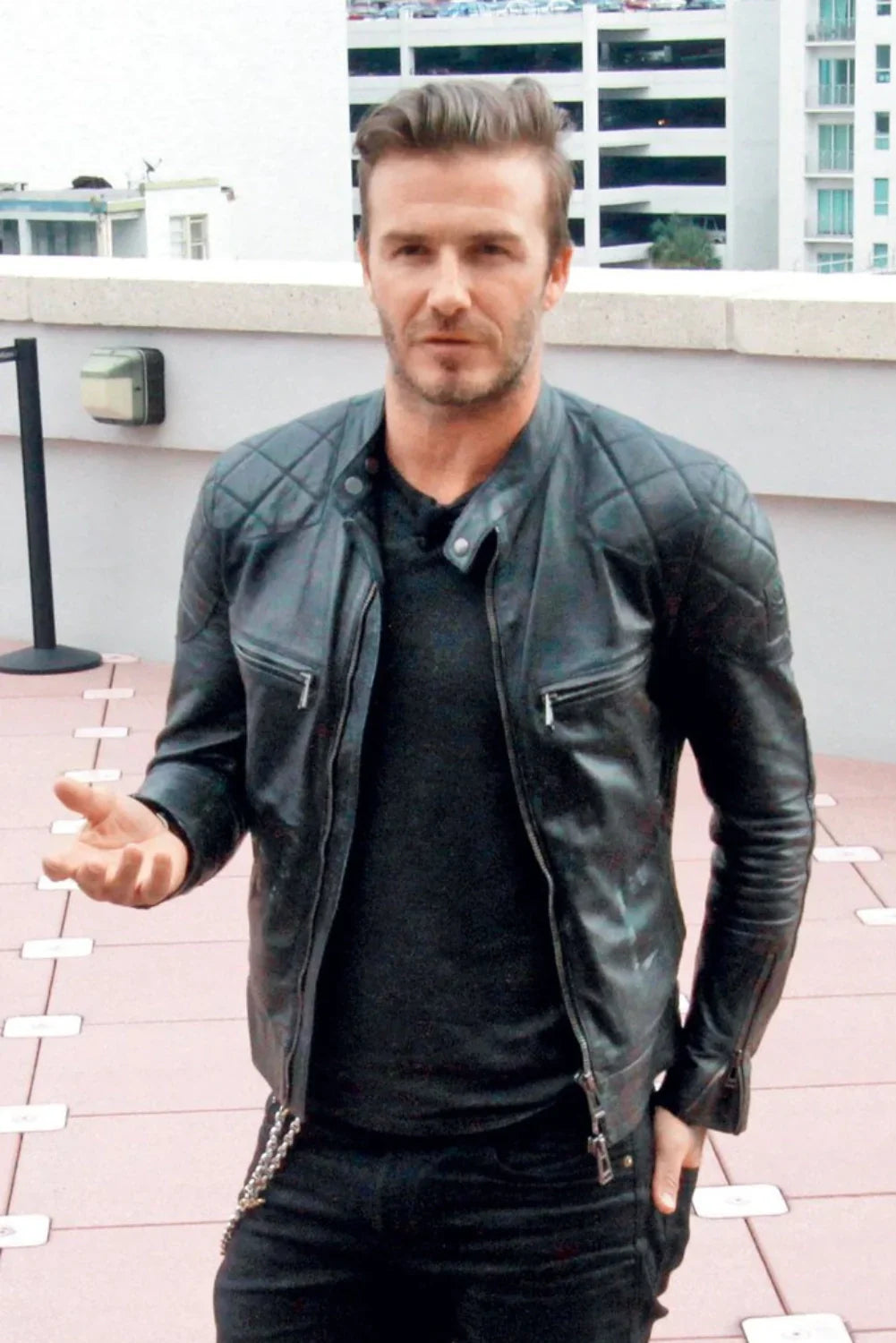 Mens Black Quilted David Beckham's Leather Biker Jacket