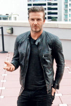 Mens Black Quilted David Beckham's Leather Biker Jacket