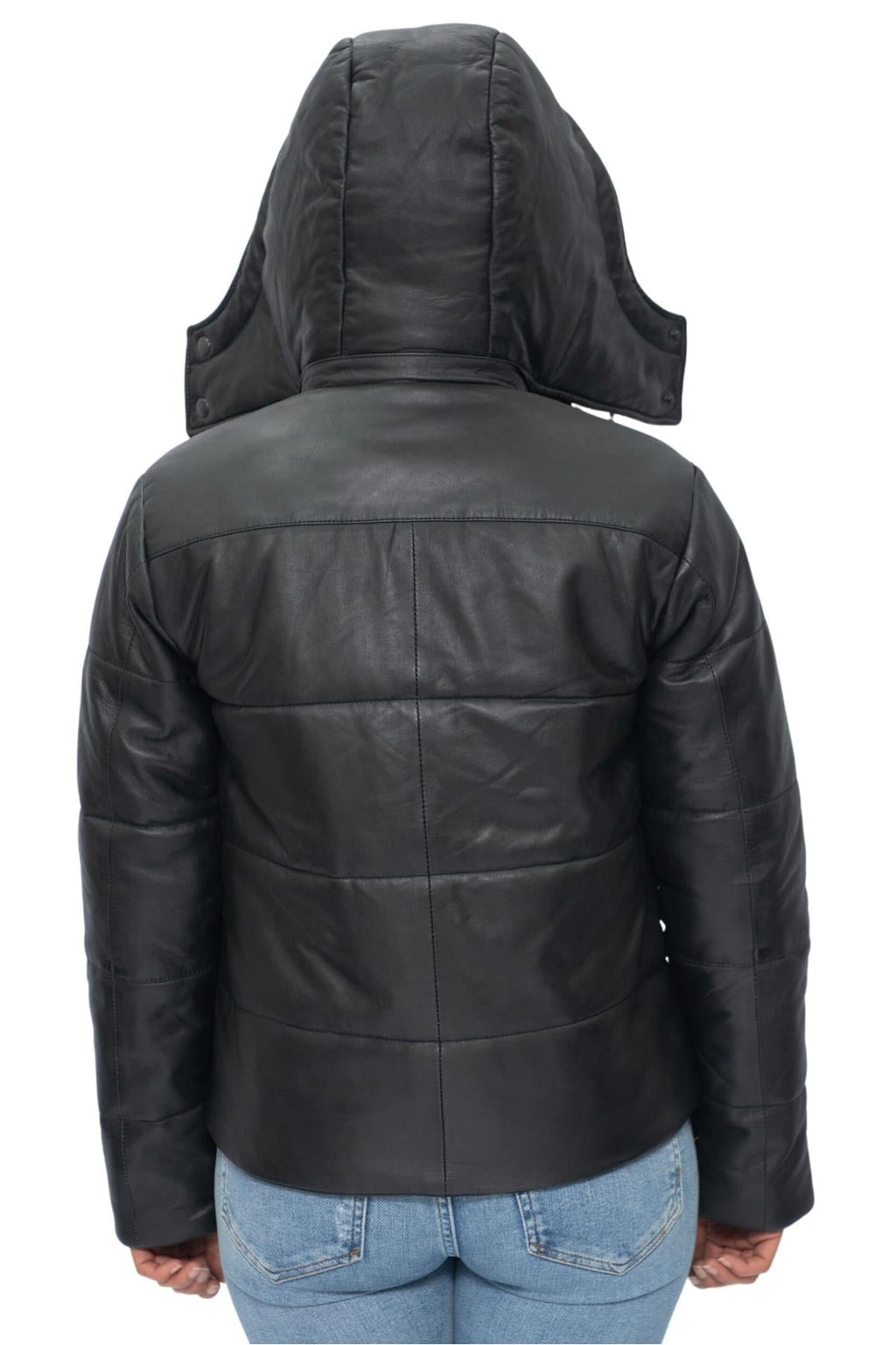 Womens Puffer Leather Bomber Jacket-Ajax