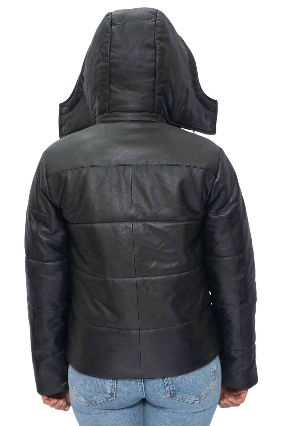 Womens Puffer Leather Bomber Jacket-Ajax