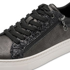 Tamaris Womens Pewter Silver Faux Leather Fashion Lace Up Sneakers